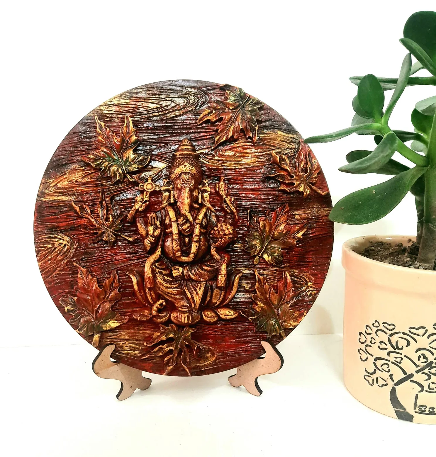 Ganesha In Clay On 8-inch Round Board