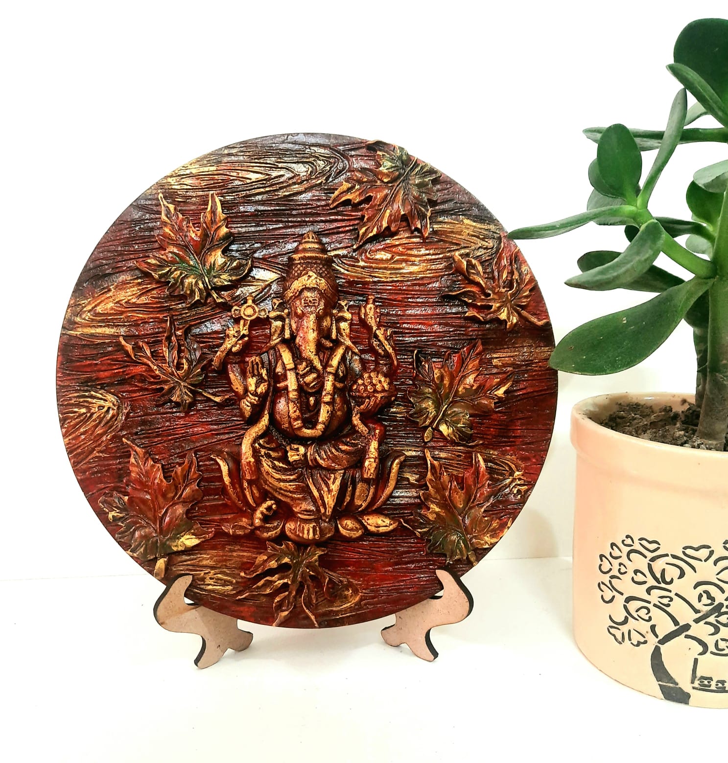 Ganesha In Clay On 8-inch Round Board