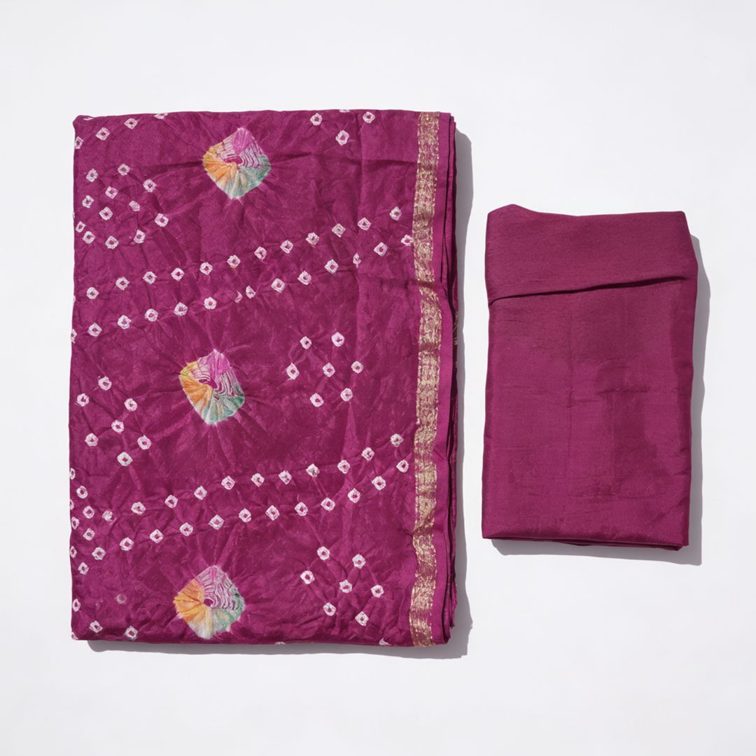 Semi Silk Bandhej Tie & Dye Saree with Coordinated Blouse Piece (Unstitched)
