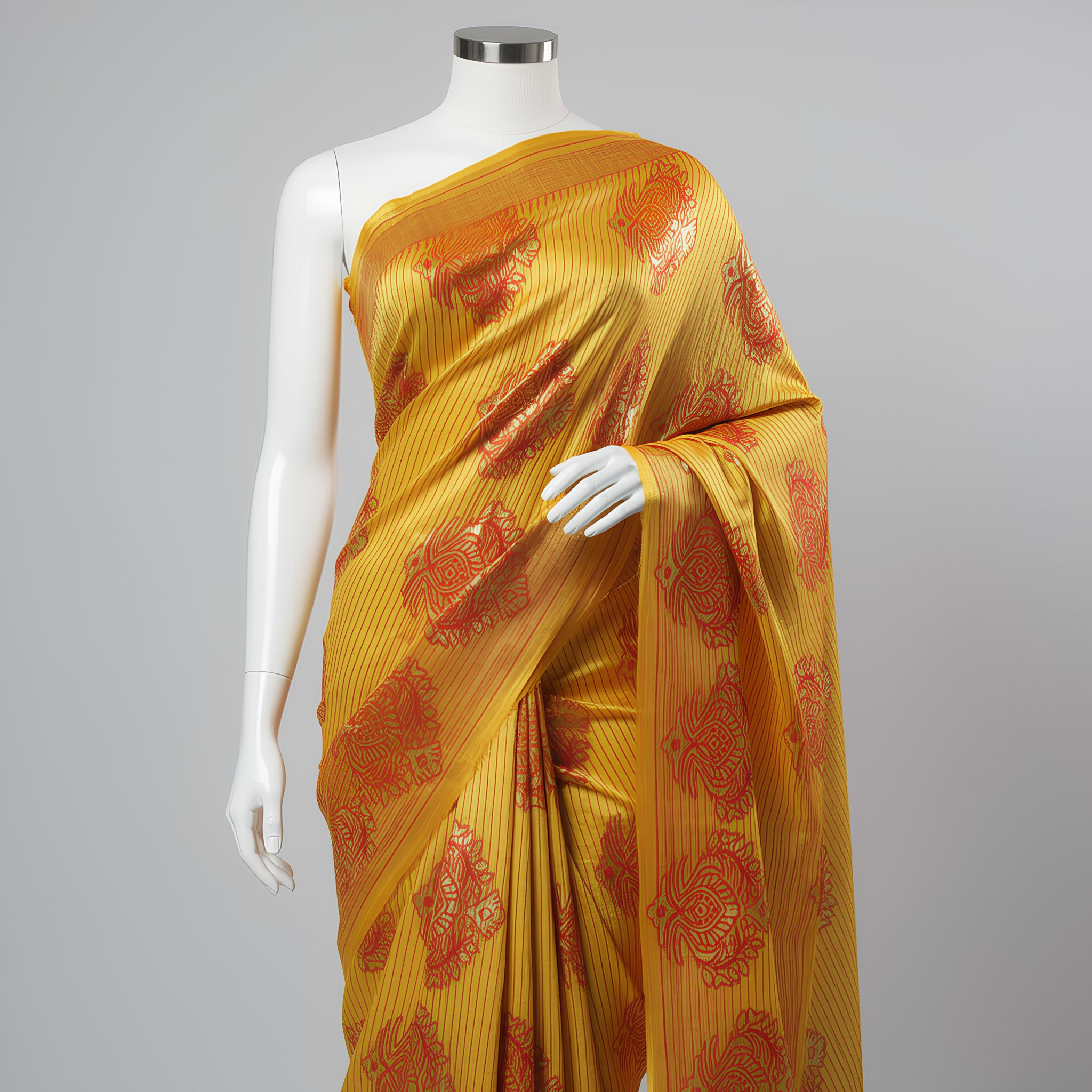 Traditional Jamdani Cotton Silk Saree Yellow