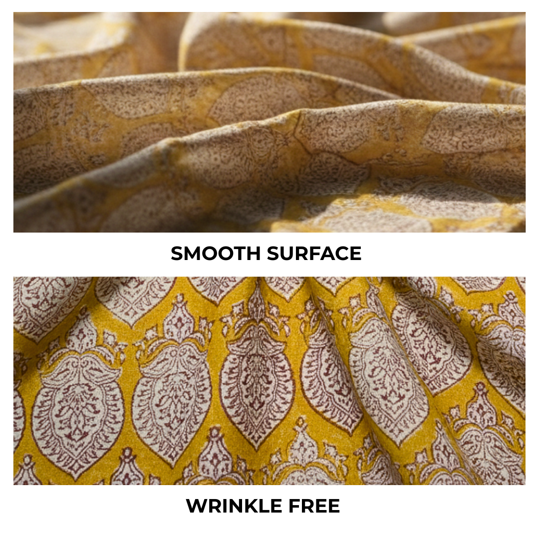 Single-Sided Block Printed Mal Cotton Fabric in Yellow Lattice Floral Pattern