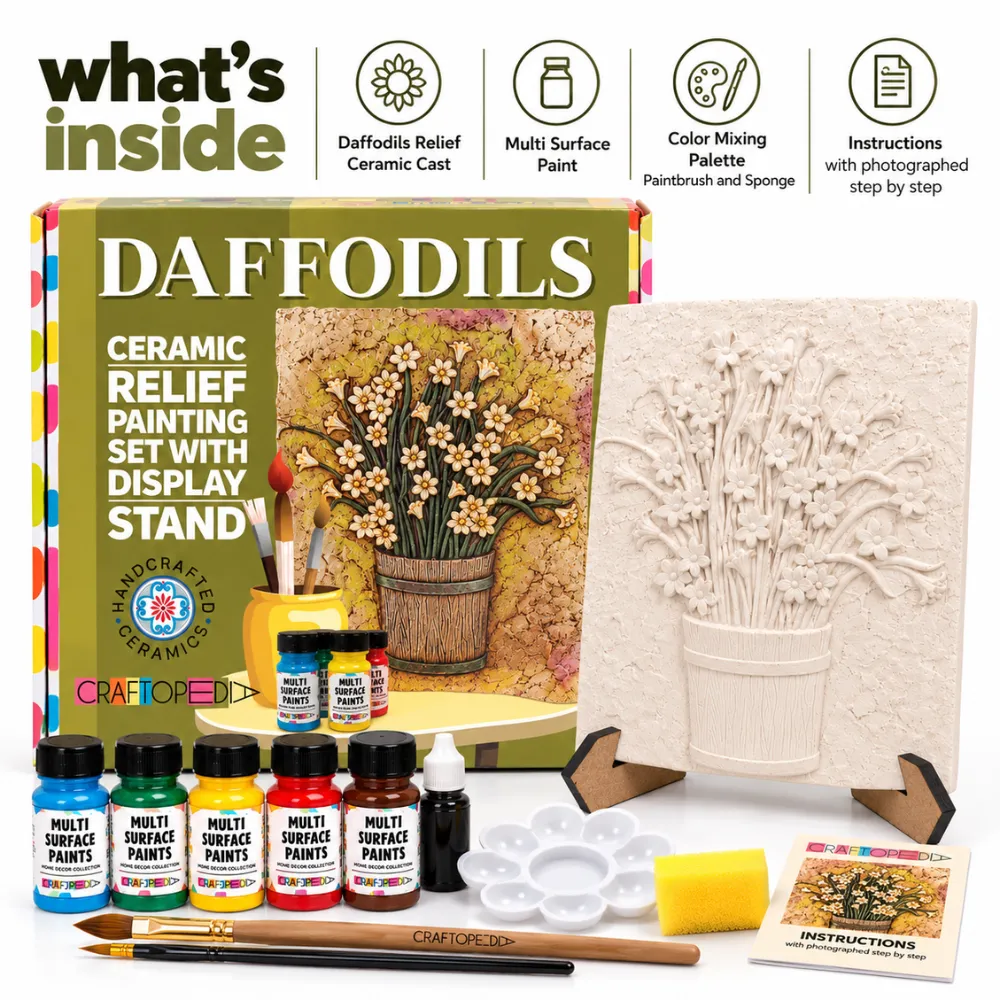 Craftopedia Paint Your Own Daffodil Painting Kit for Adults | DIY Art Set & Activity Kit