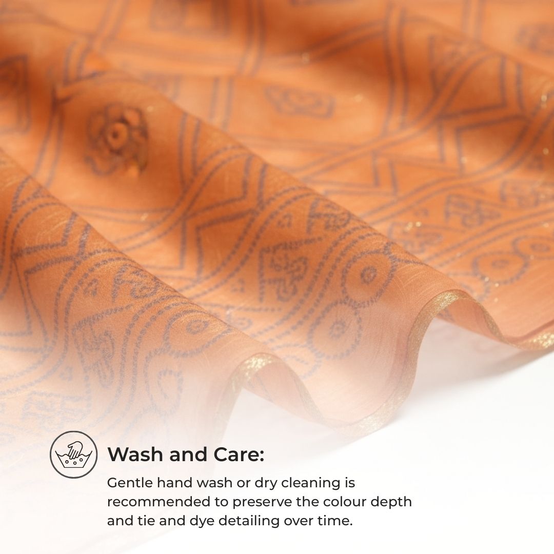 Traditional Chundari Bandhej Tie & Dye Chiffon Saree in Warm Red Tones with Matching Blouse (Unstitched)