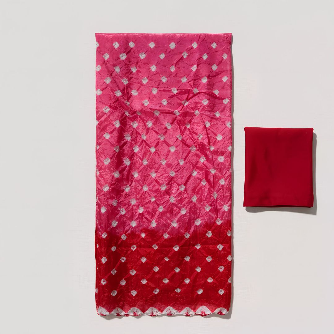 Silk Border Bandhej Saree with Lakdi Patta Pallu and Coordinated Blouse Piece (Unstitched)