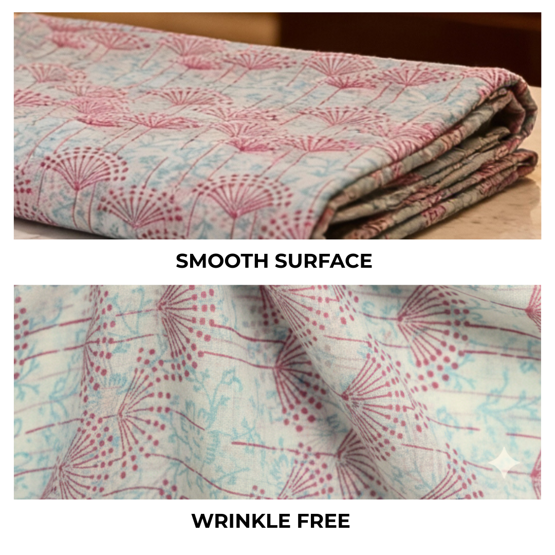 Single-Sided Hand Block Printed Mal Cotton Fabric – Soft Pastel Floral | Sold Per Meter