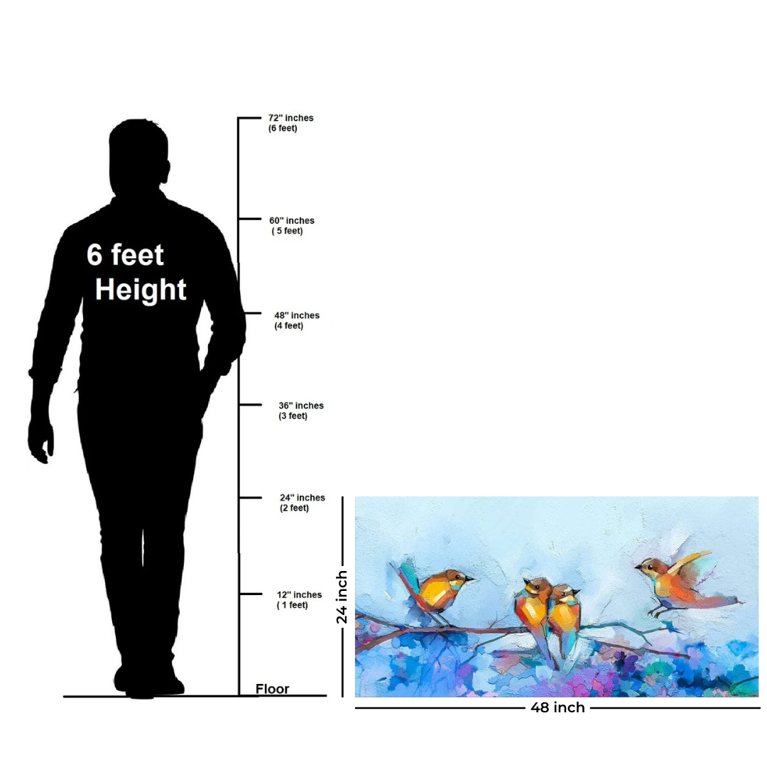 Handmade Birds Abstract Canvas Painting