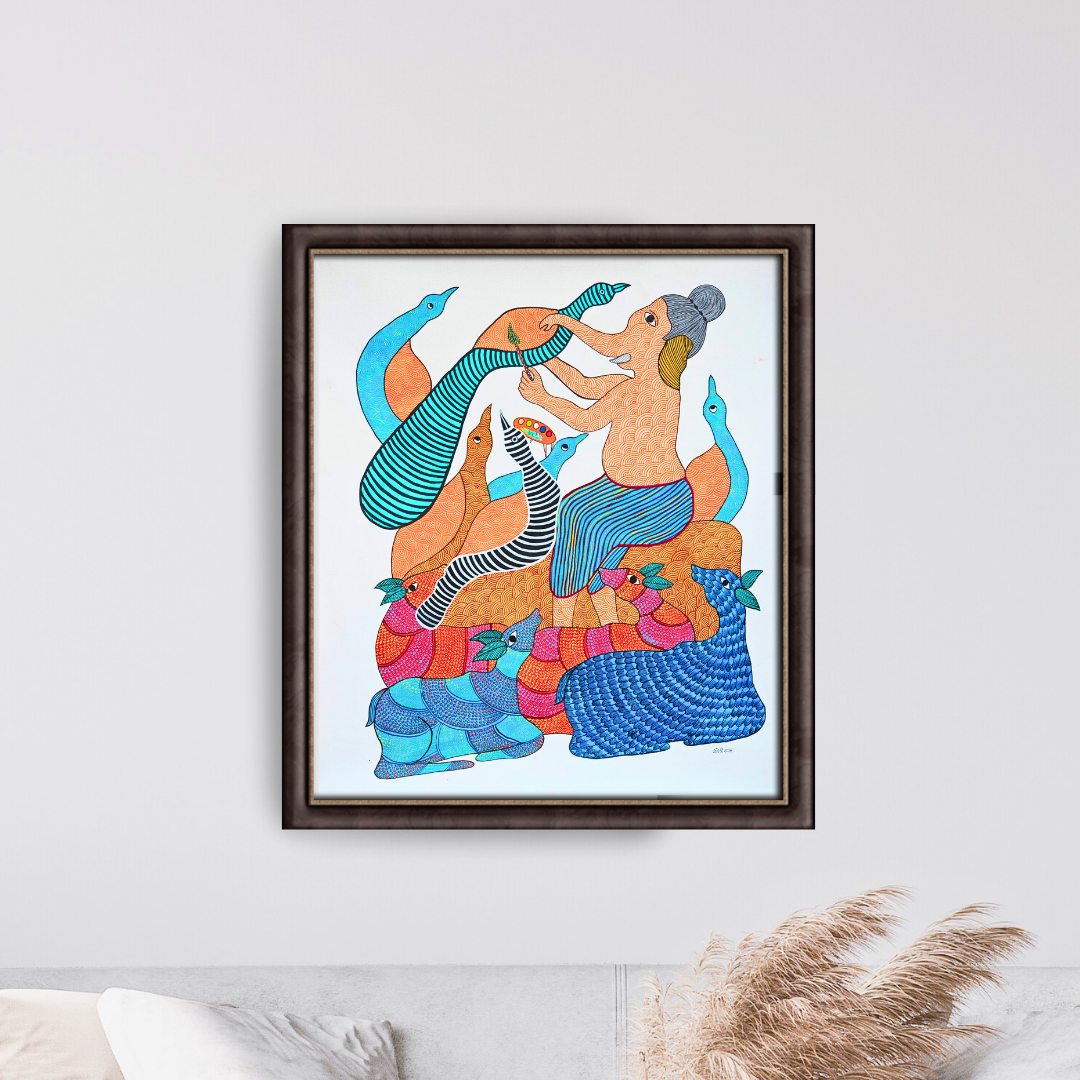 Lord Ganesh painting the peacock