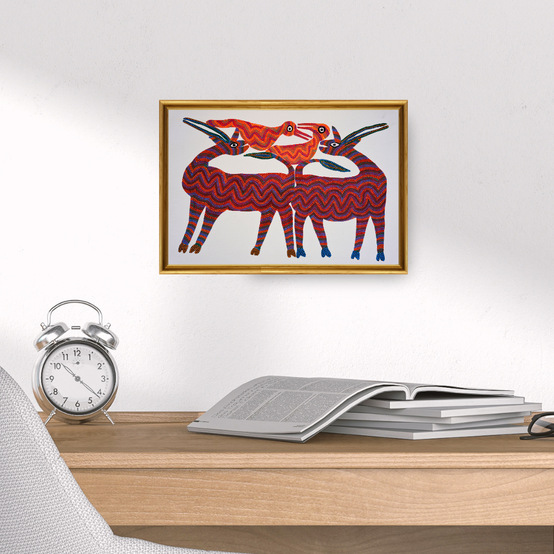 Two Swamp Deer and Birds