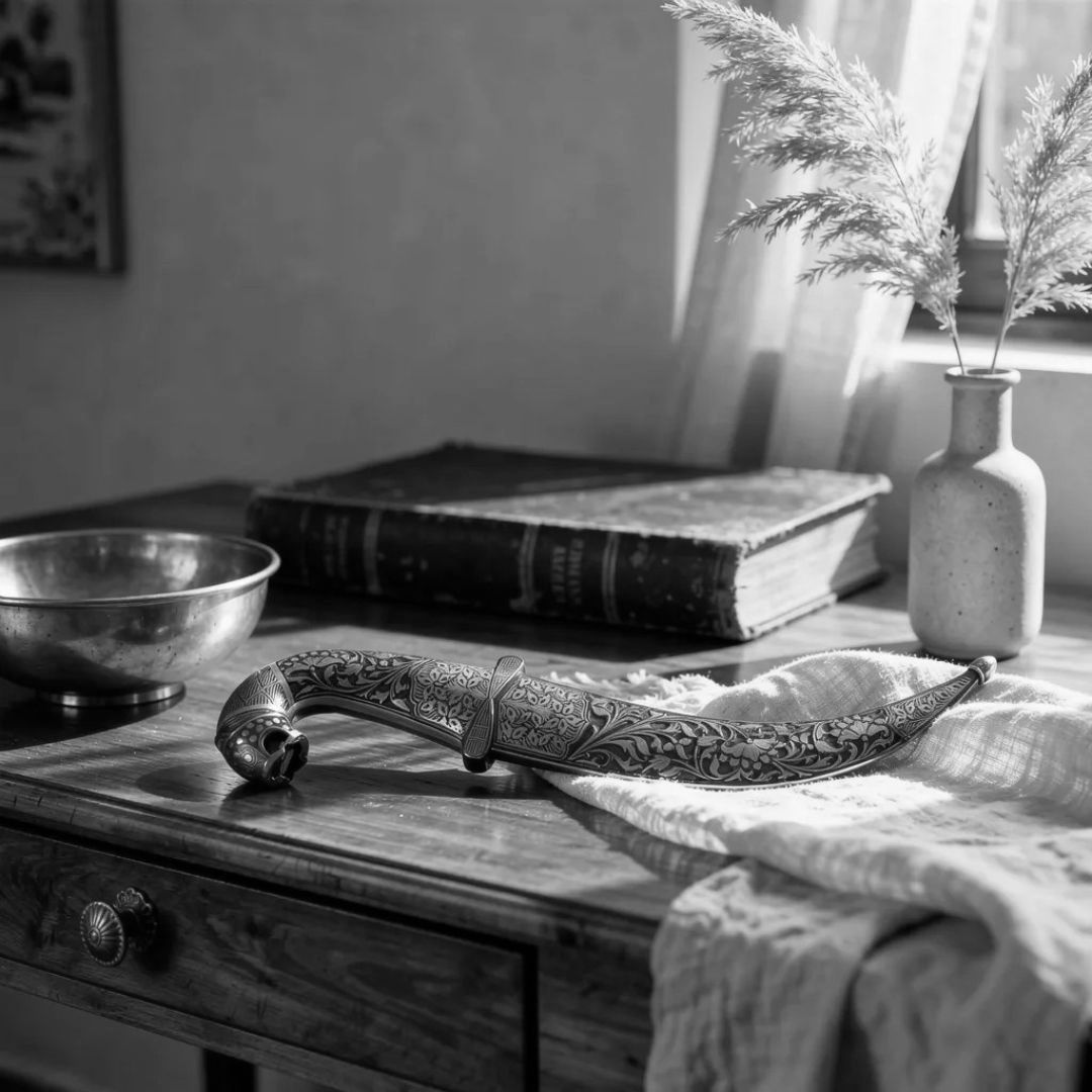 Calligraphy Koftgari Dagger with Handcrafted Metal Inlay Art