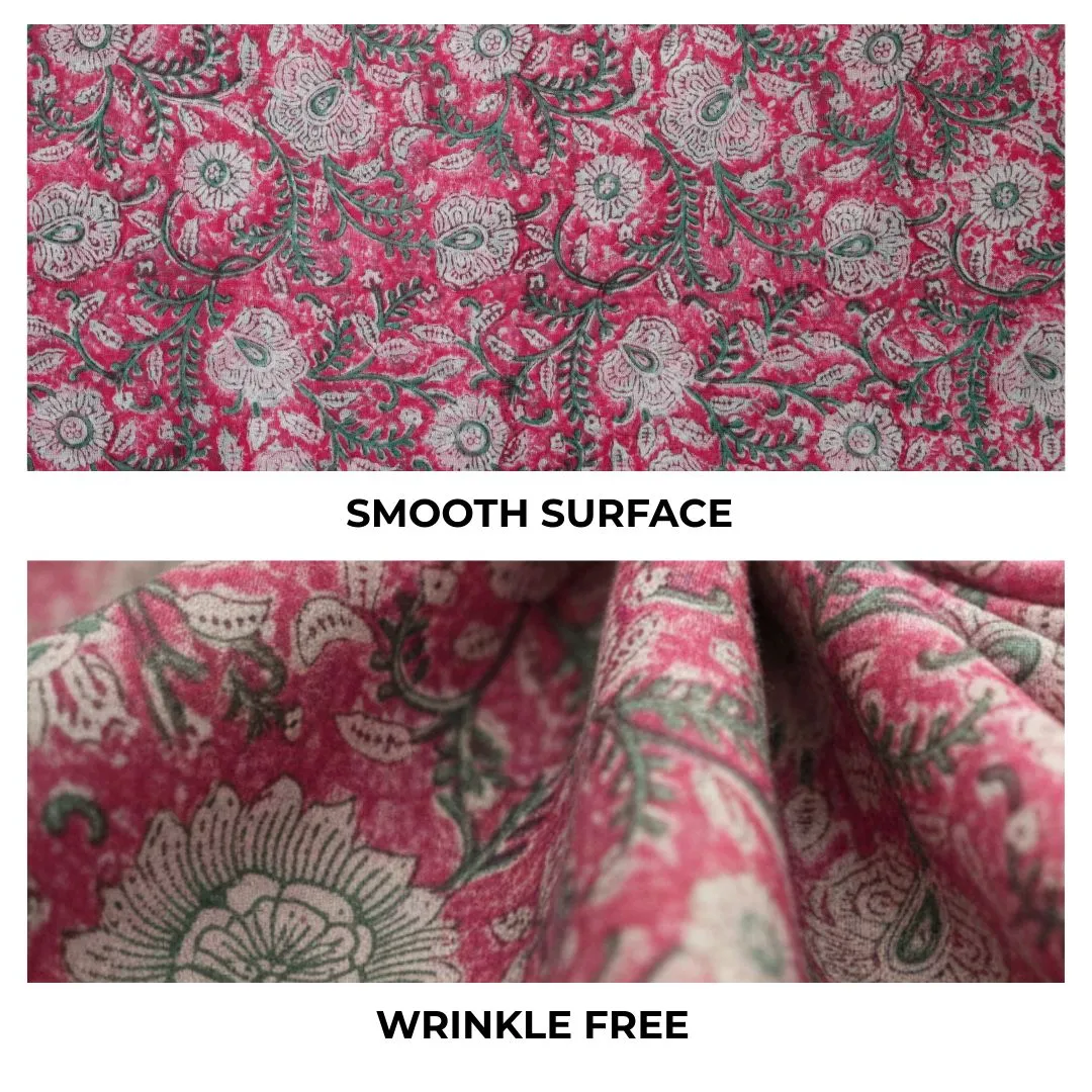 Single-Sided Hand Block Printed Mal Cotton Fabric – Red Floral | Sold Per Meter