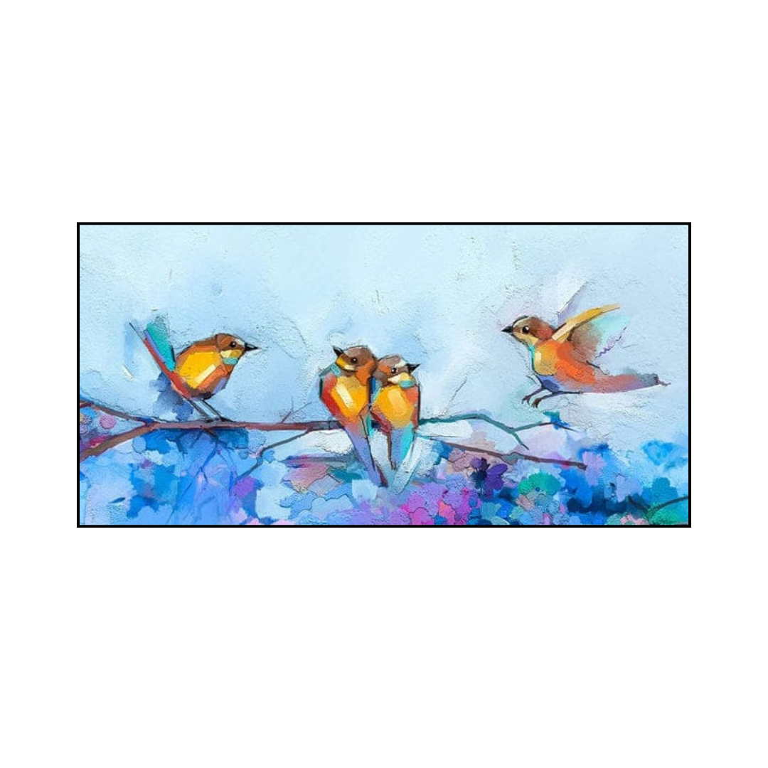 Handmade Birds Abstract Canvas Painting