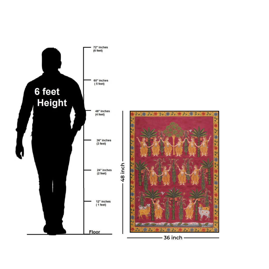 Pichwai Gopiyan & Trees Painting ( Japanese gold )