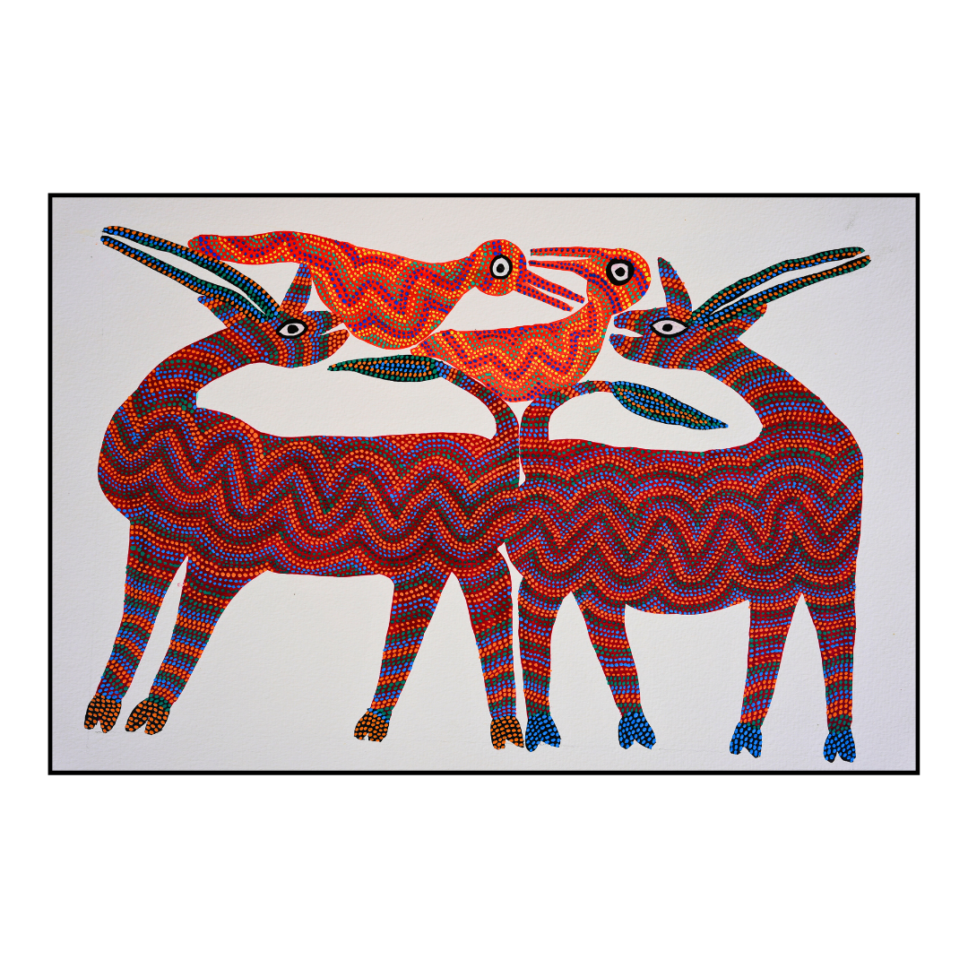 Two Swamp Deer and Birds
