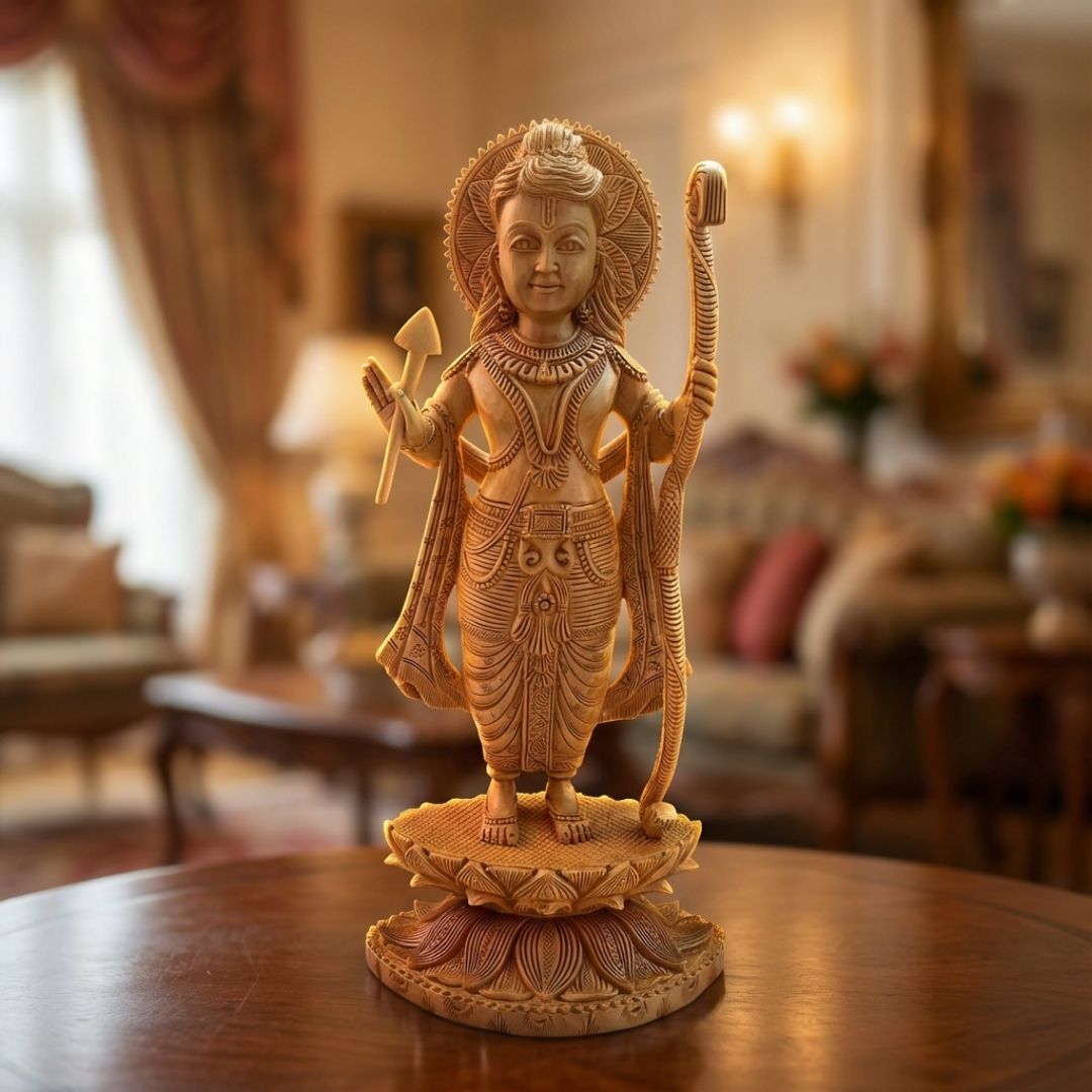 Lord Rama Standing Idol with Bow and Arrow on Lotus Base 