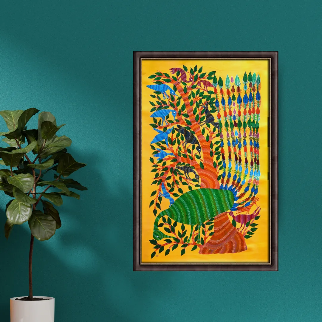 Peacock with the Tree and Birds