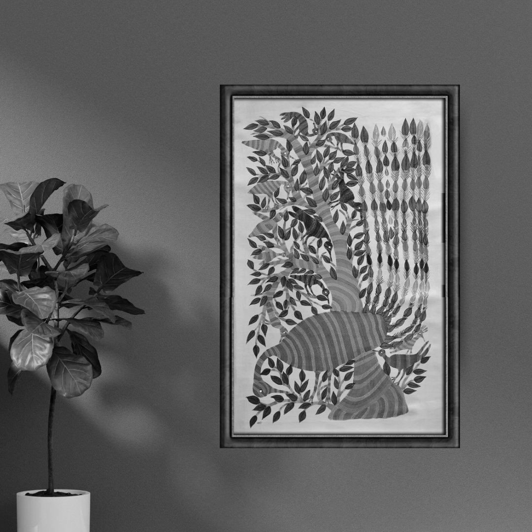 Peacock with the Tree and Birds