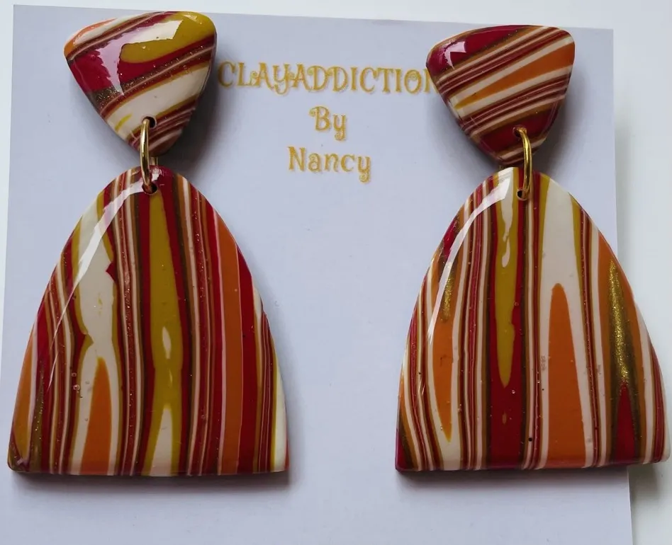 Hand-Glazed Autumn Swirl Arch Statement Earrings