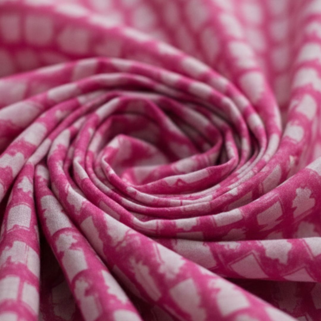 Single-Sided Block Printed Mal Cotton Fabric in Red Geometric Pattern