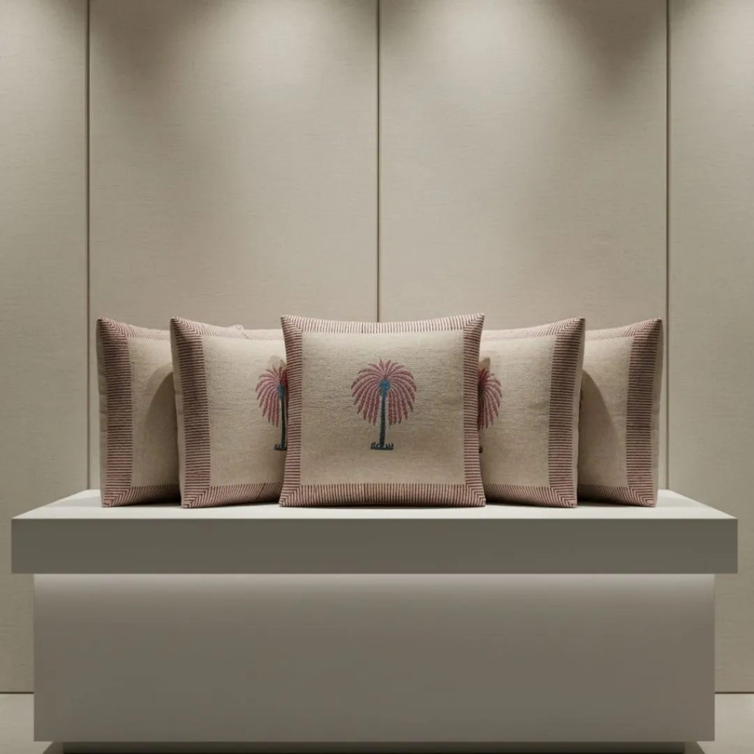 Block Printed Cotton Cushion Covers with Instrument Motif (Set of 2)