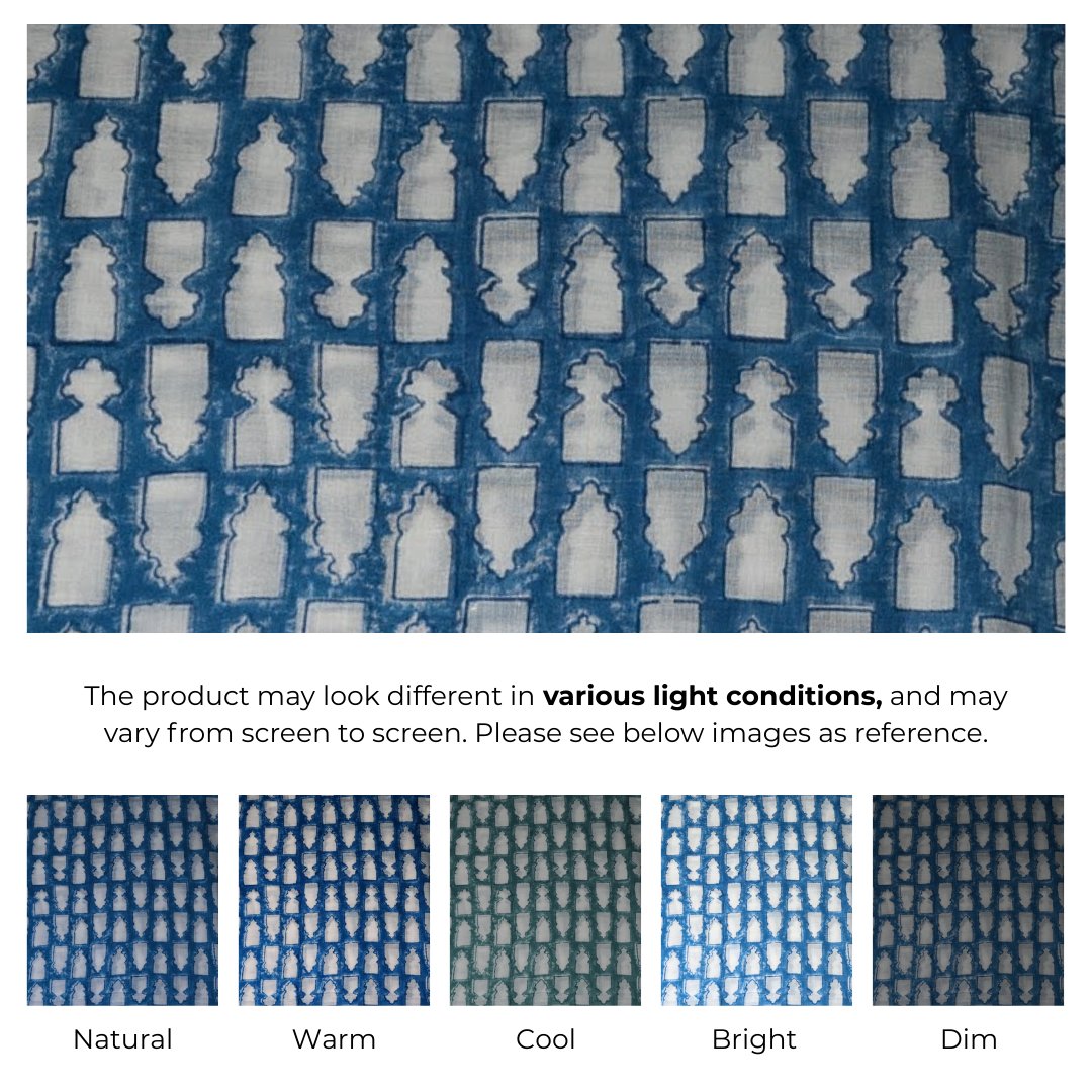 Single-Sided Block Printed Mal Cotton Fabric in Blue Geometric Pattern
