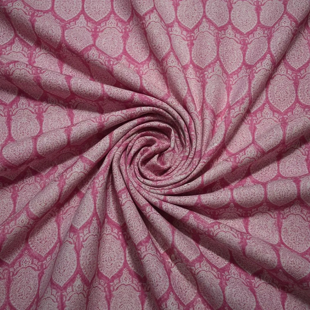 Single-Sided Hand Block Printed Mal Cotton Fabric – Pink Geometric | Sold Per Meter