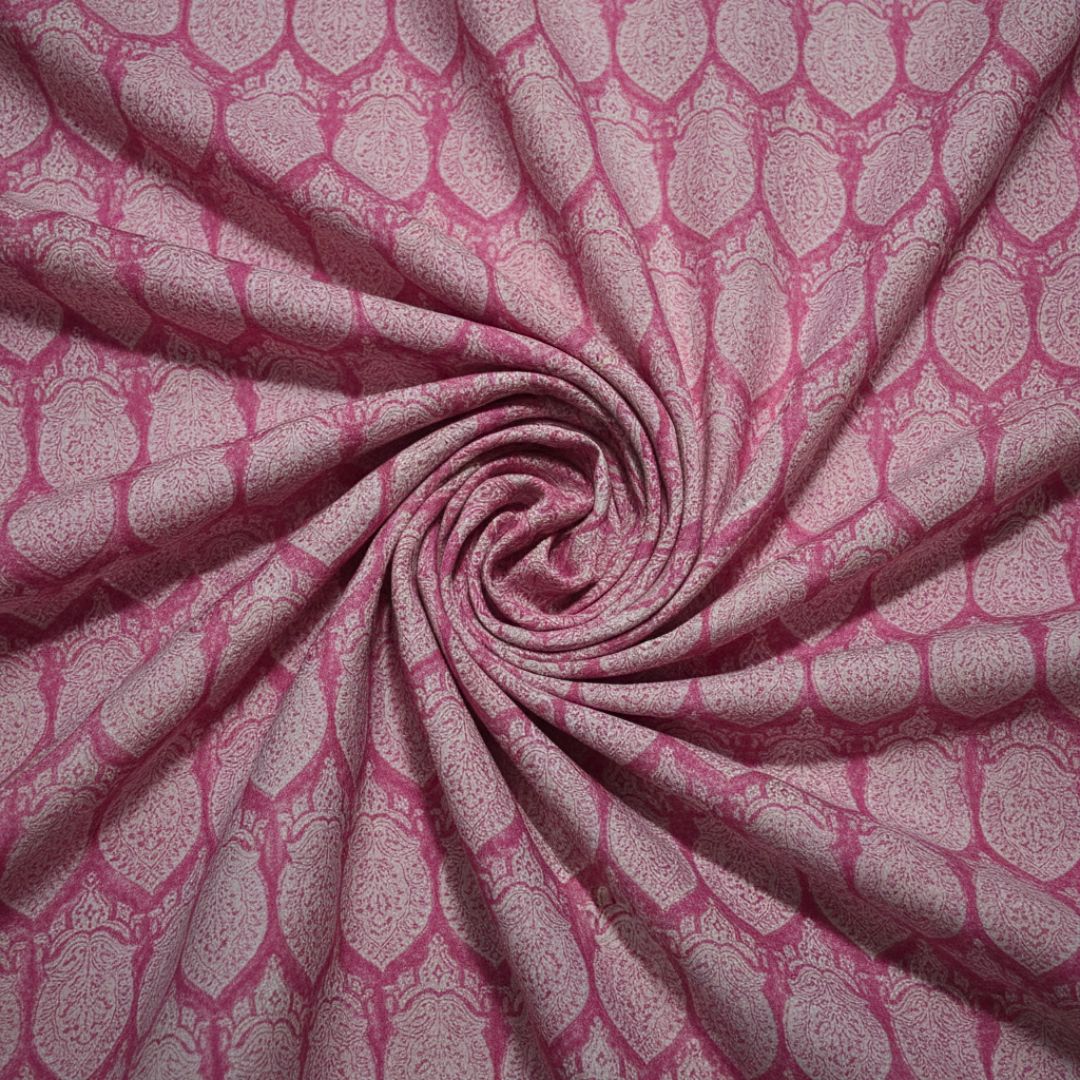 Single-Sided Block Printed Mal Cotton Fabric in Pink Geometric Pattern