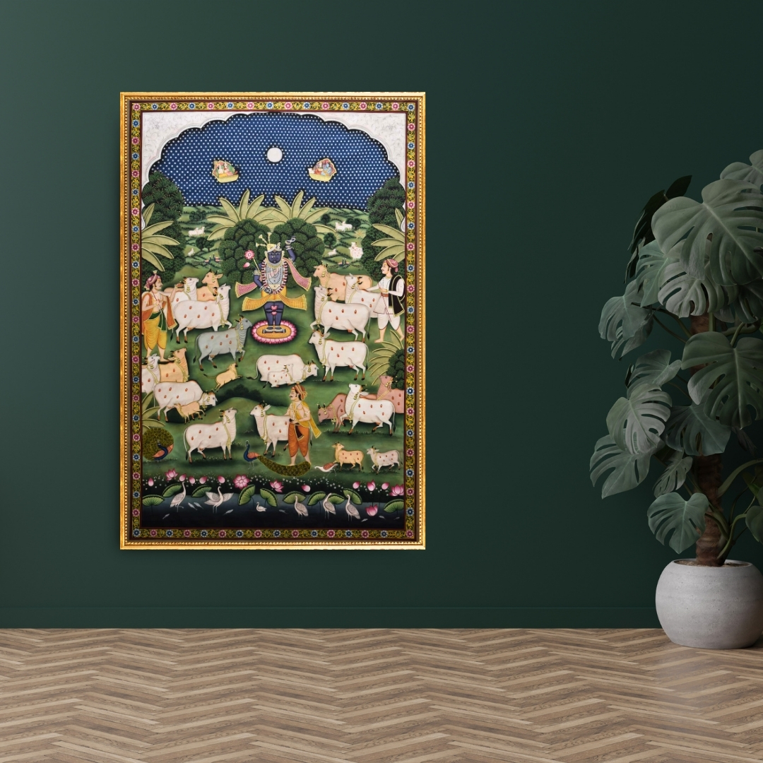 Shrinathji with Cows in Forest