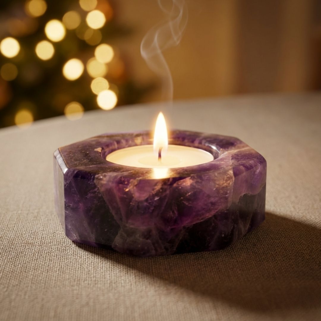 Amethyst Crystal Tea Light Holder for Home Decor and Meditation