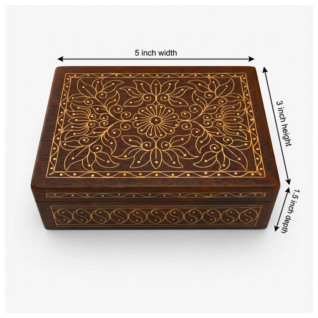 Royal Blossom Wooden Tarkashi Inlay Box for Jewellery and Keepsakes