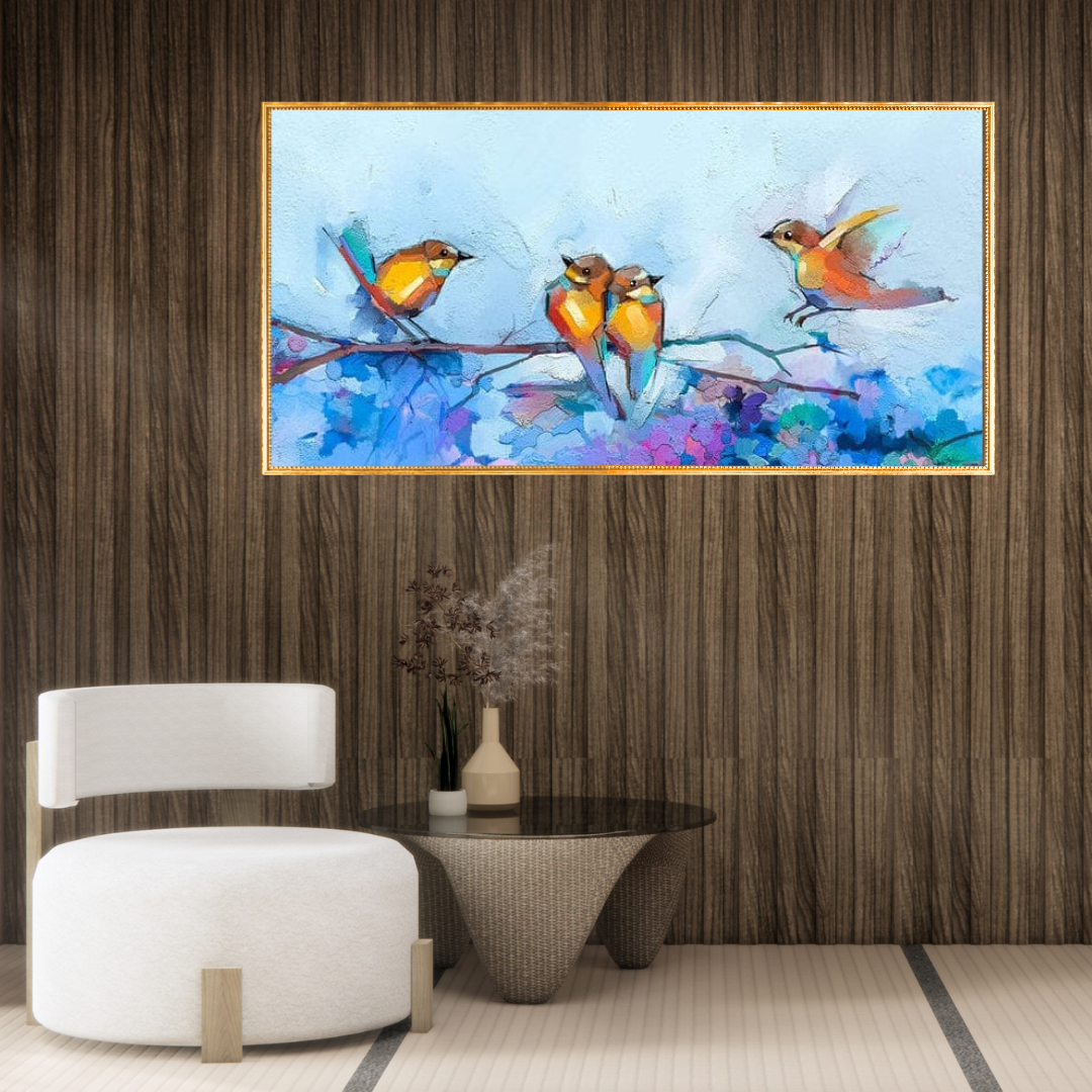 Handmade Birds Abstract Canvas Painting