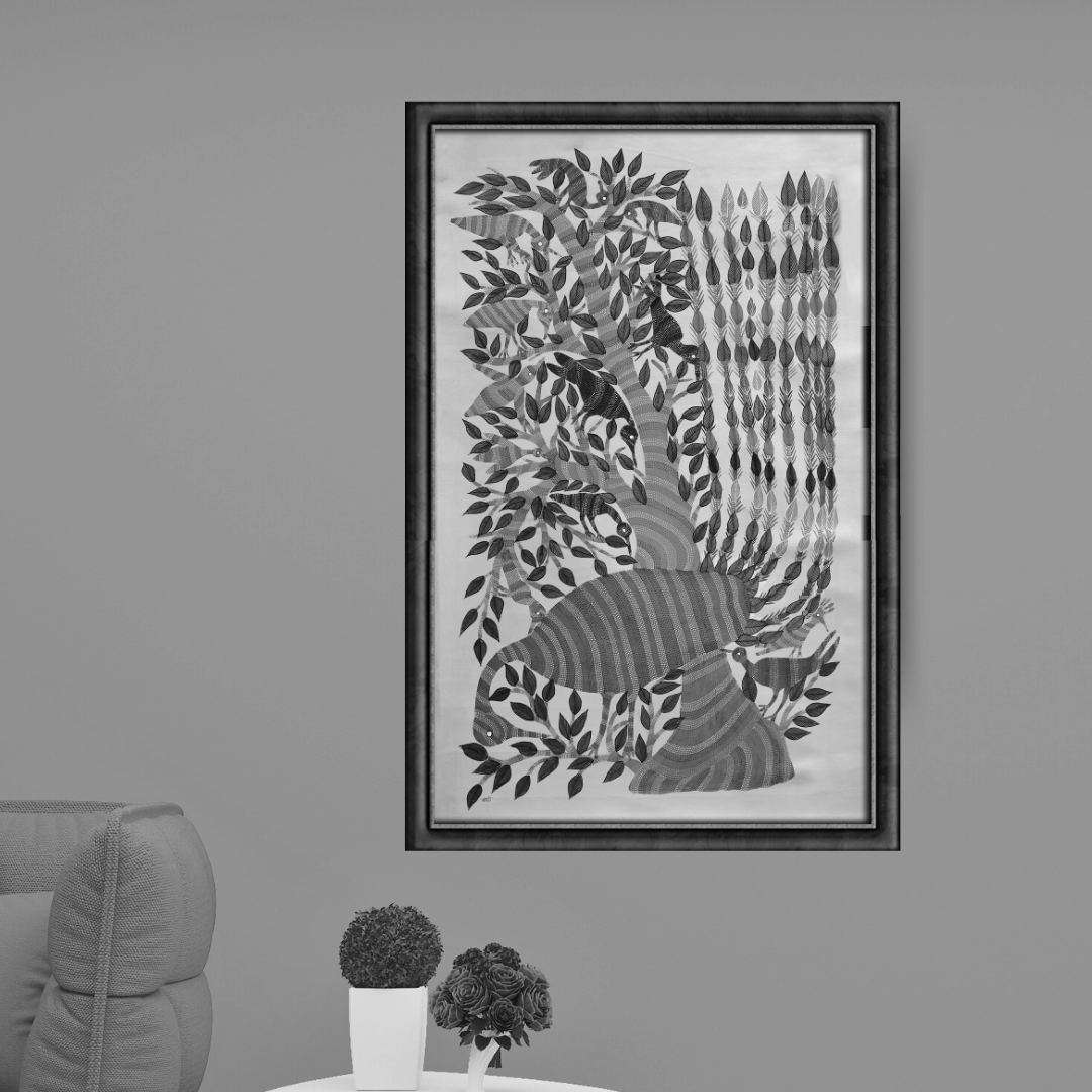 Peacock with the Tree and Birds