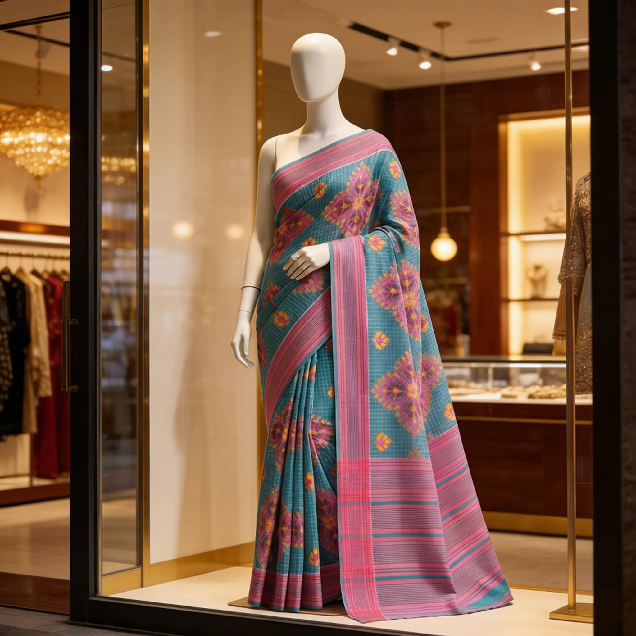 Cotton Silk Jamdani Saree Blue Floral