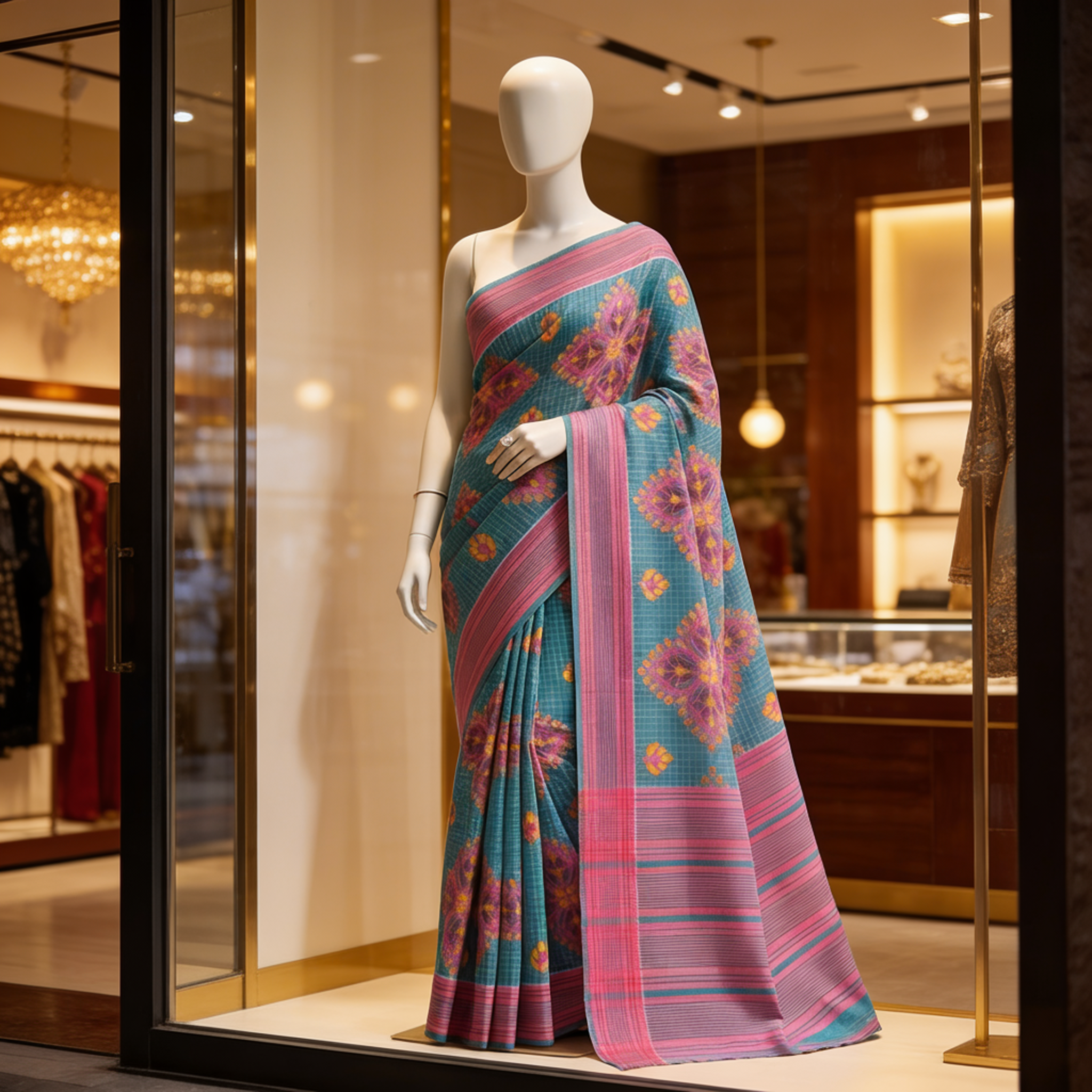 Cotton Silk Jamdani Saree Blue Floral