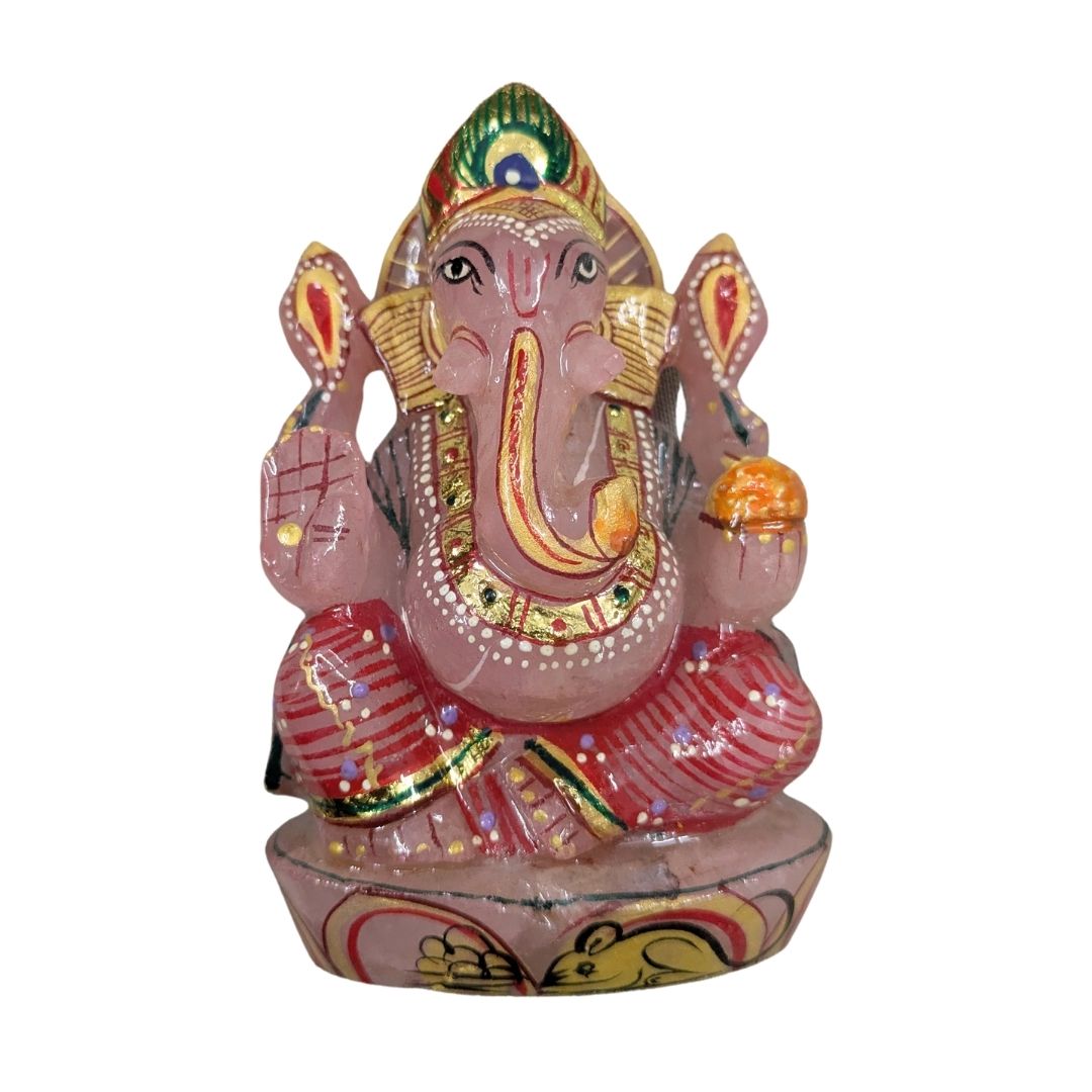 Hand-Carved Rose Quartz Ganesh Idol for Home Decor and Healing