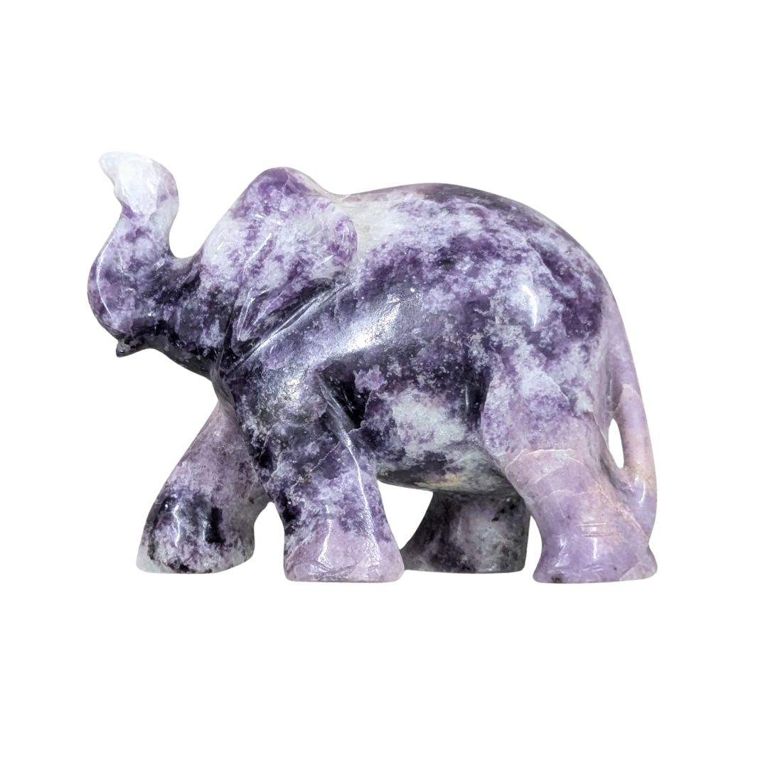 Hand Carved Lepidolite Gemstone Elephant Sculpture for Home Decor and Healing