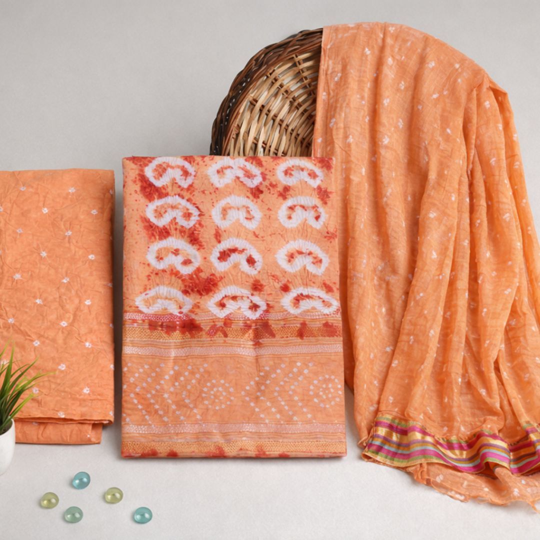 Glace Cotton Jari Patta Tie and Dye Suit Fabric for Cut Top