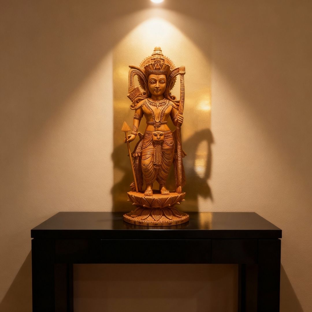 Ram Ji Standing Idol with Bow and Arrow on Lotus Base 