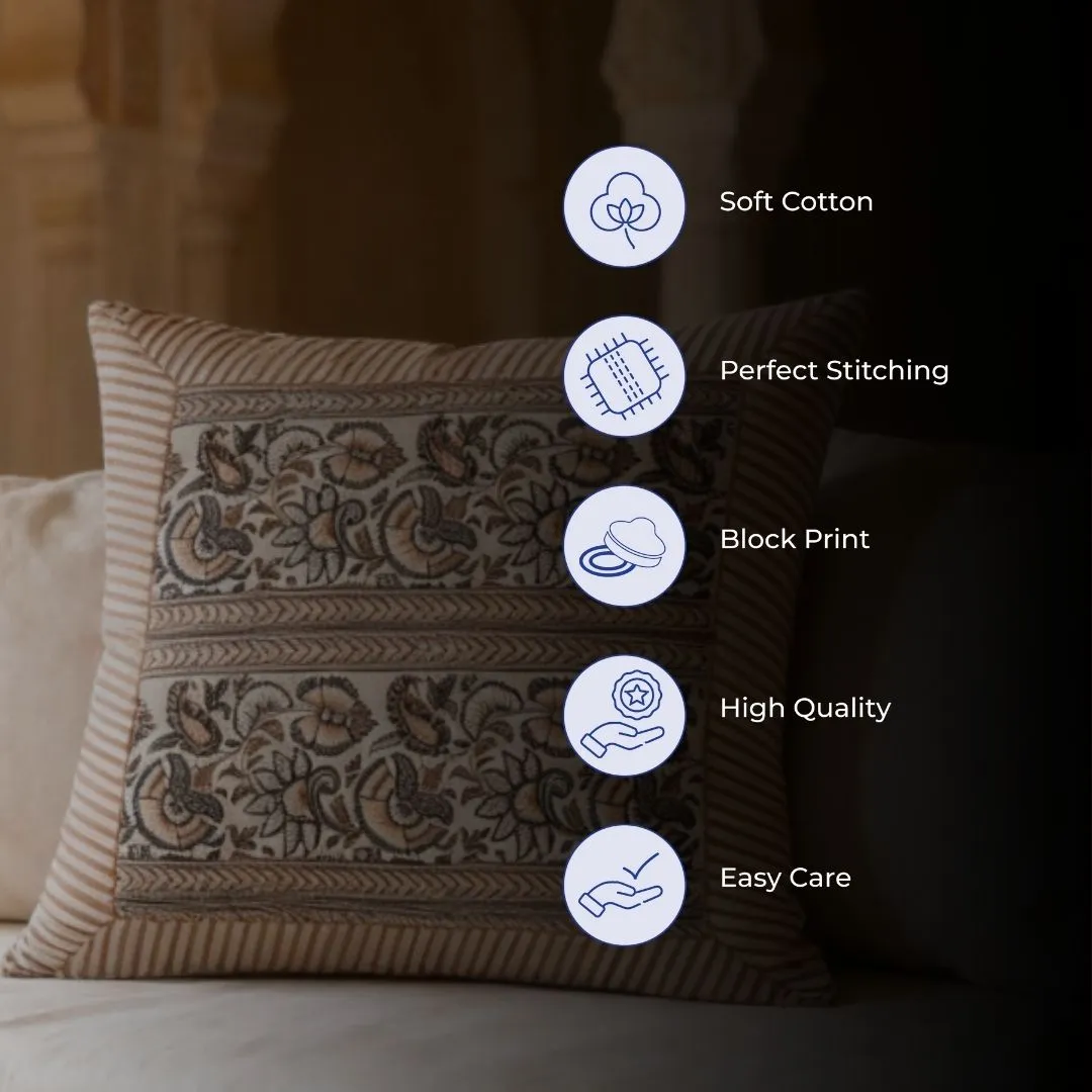 South Cotton Block Printed Cushion Covers with All-Over Pattern & Detailed Border (Set of 2)