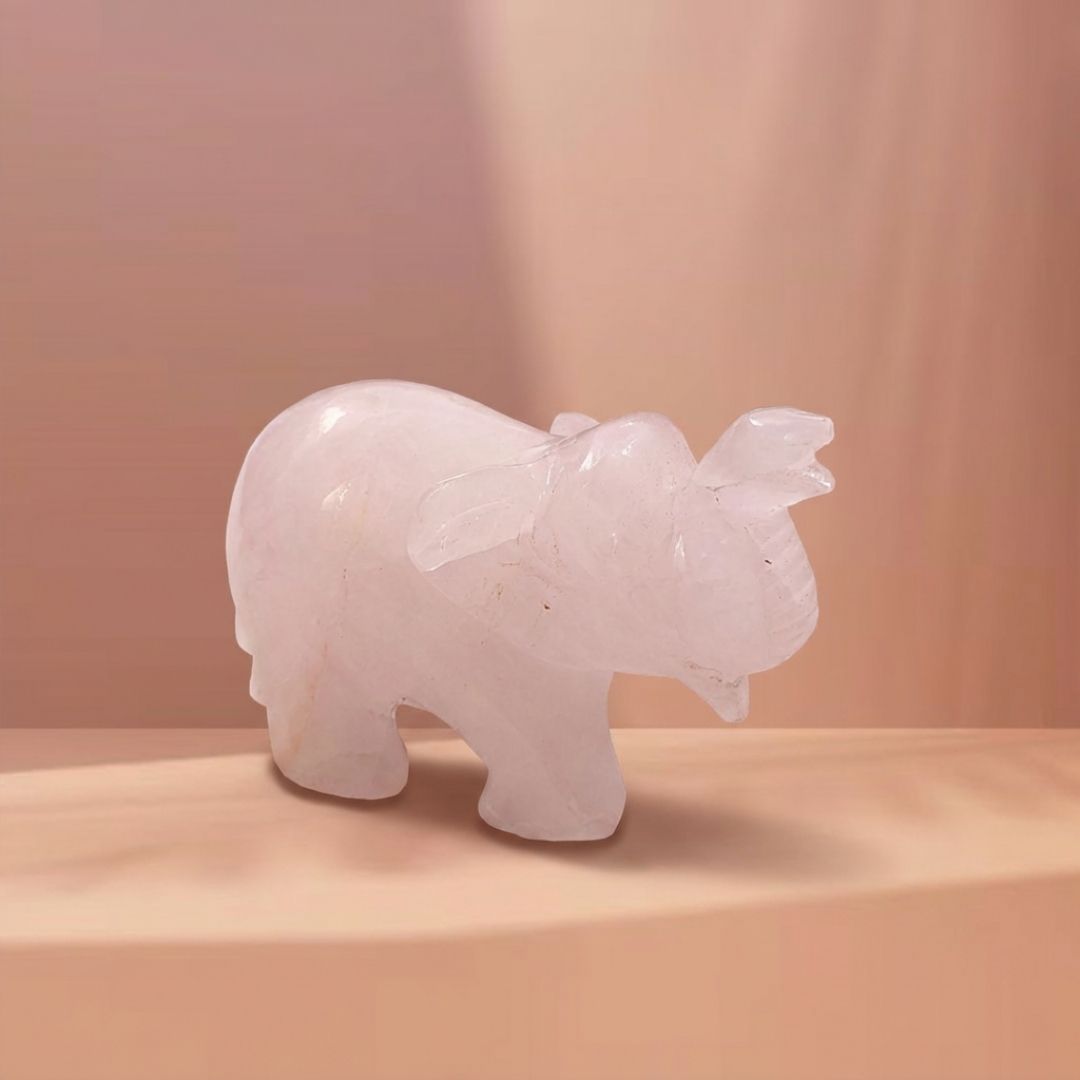 Hand-Carved Rose Quartz Elephant Sculpture