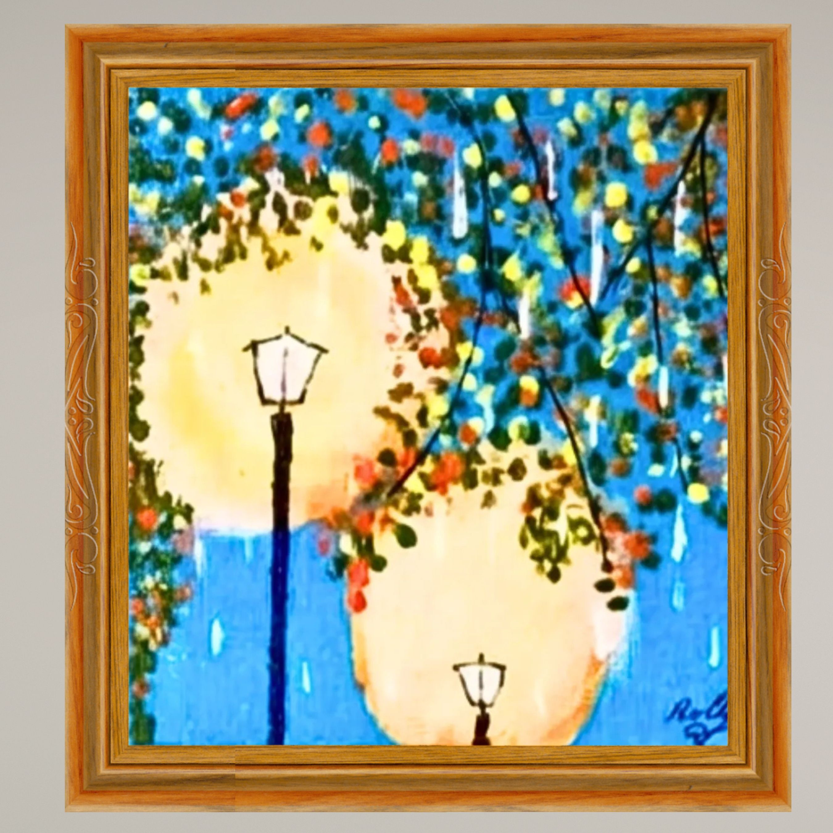 Handmade Street Lamp Abstract Canvas Painting