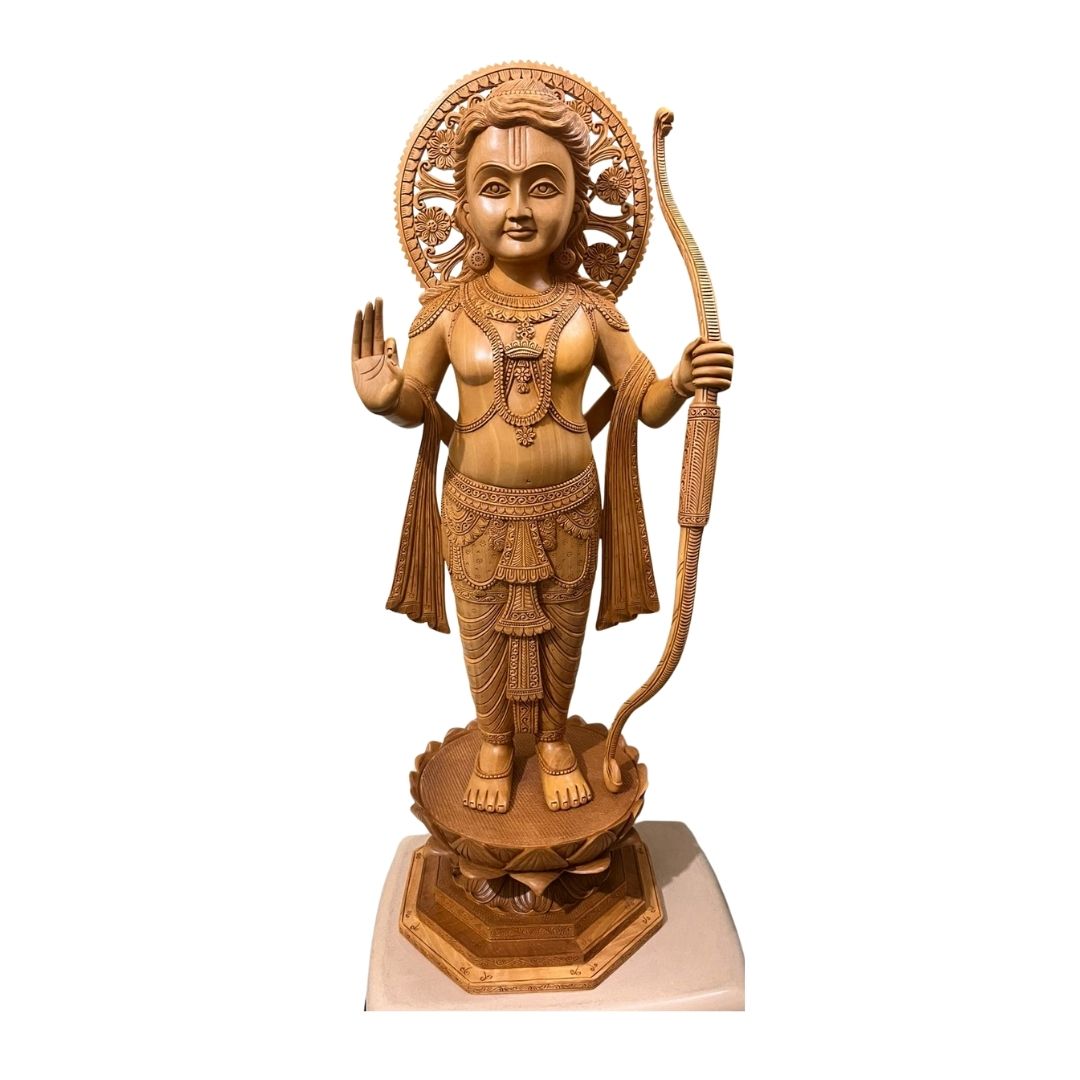 Hand-Carved Lord Rama Statue with Premium Detailing in Natural Wood