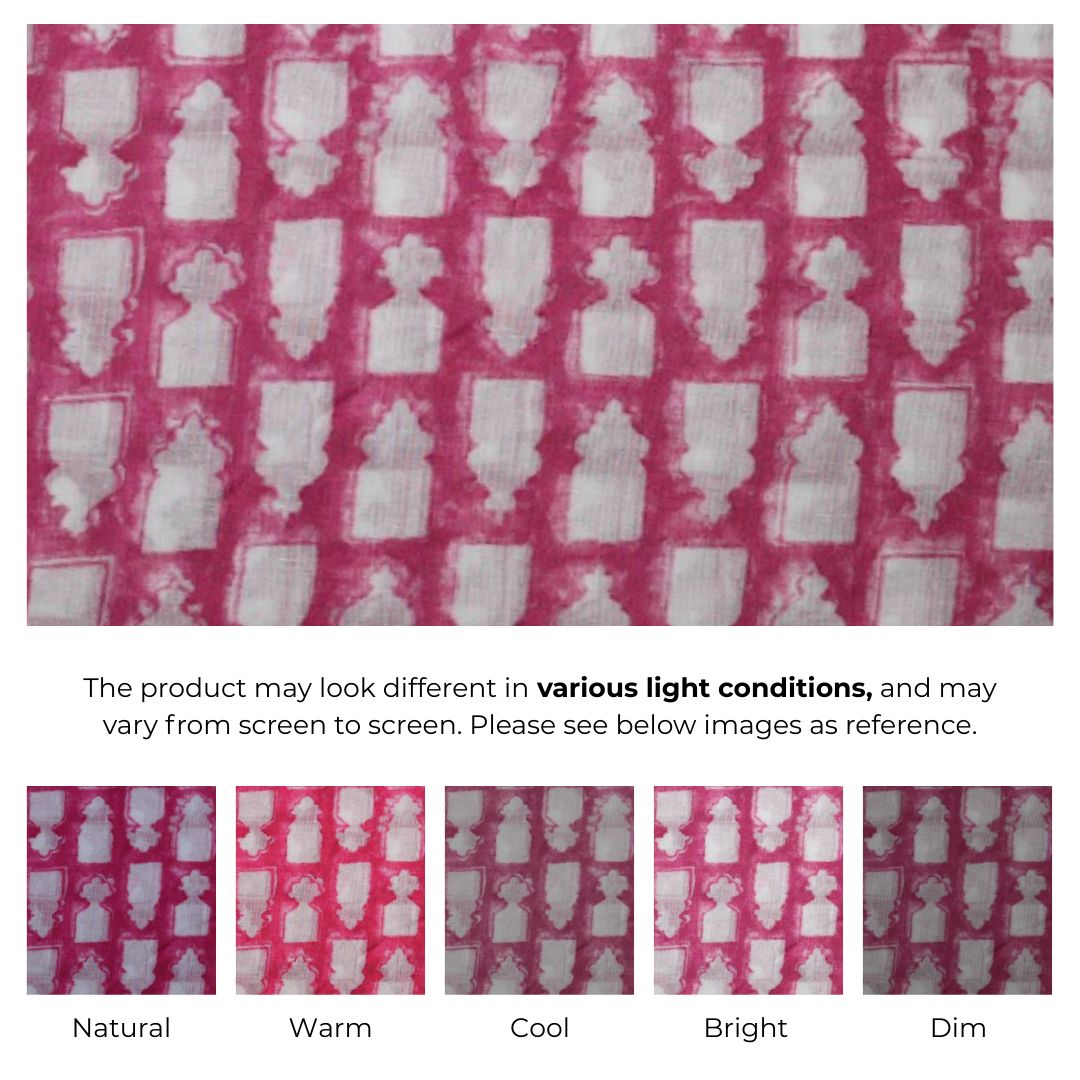 Single-Sided Block Printed Mal Cotton Fabric in Red Geometric Pattern