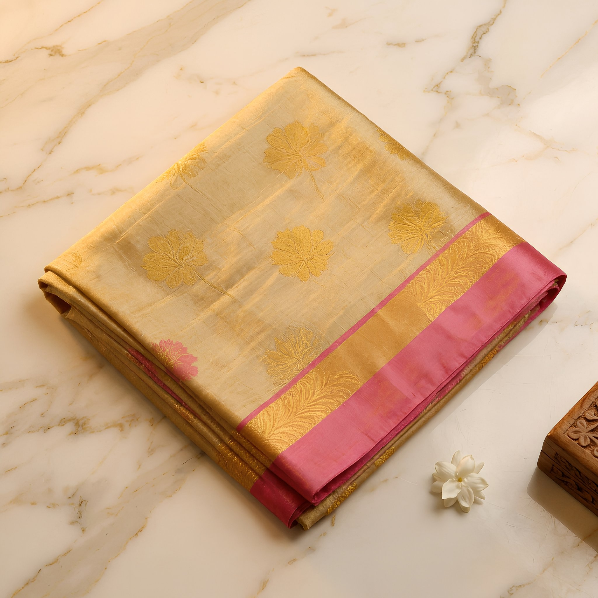 Motka Tussar Silk Saree Golden Pink Border