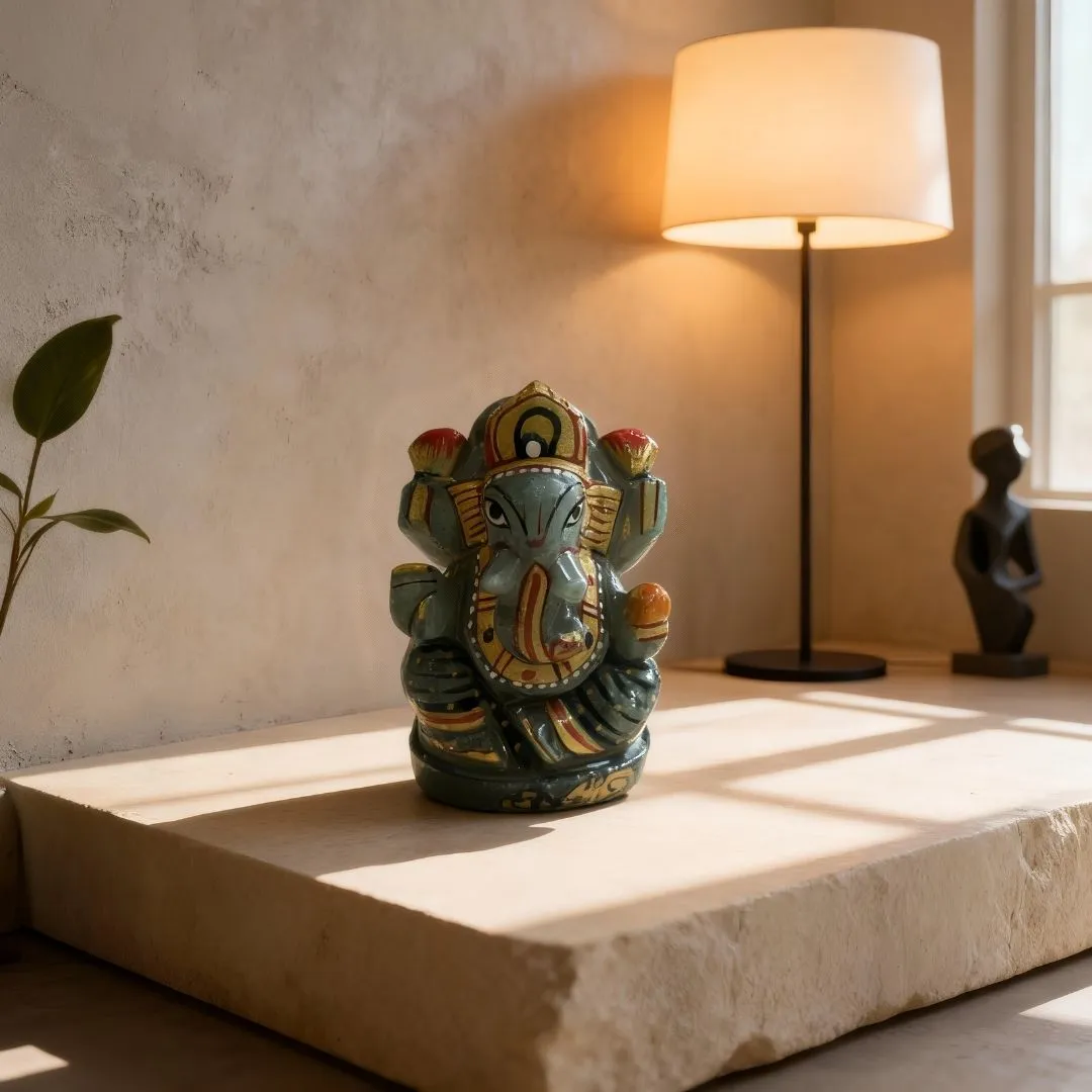 Aventurine Stone Ganesh Idol for Home Decor and Positive Energy