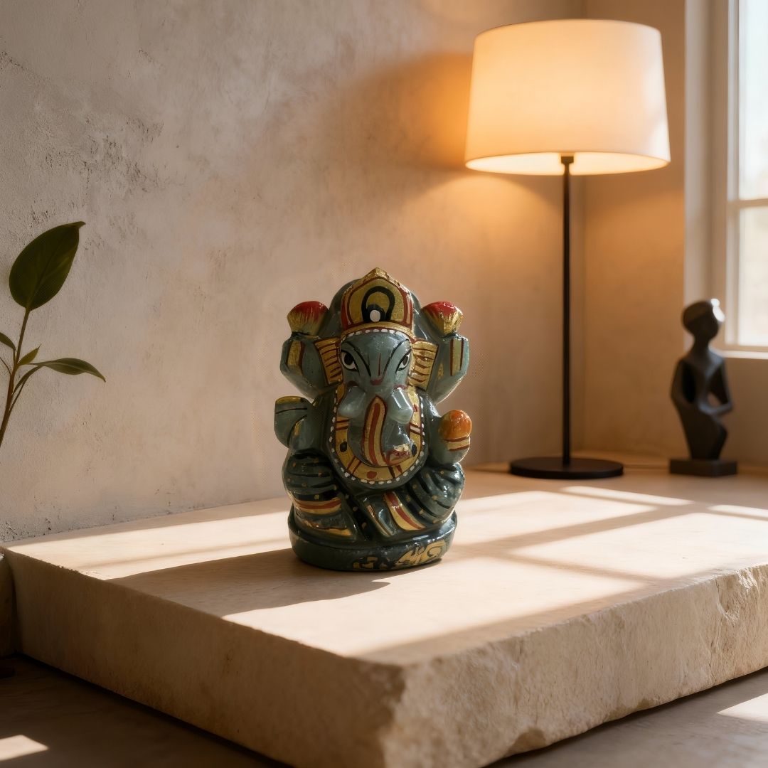 Aventurine Stone Ganesh Idol for Home Decor and Positive Energy