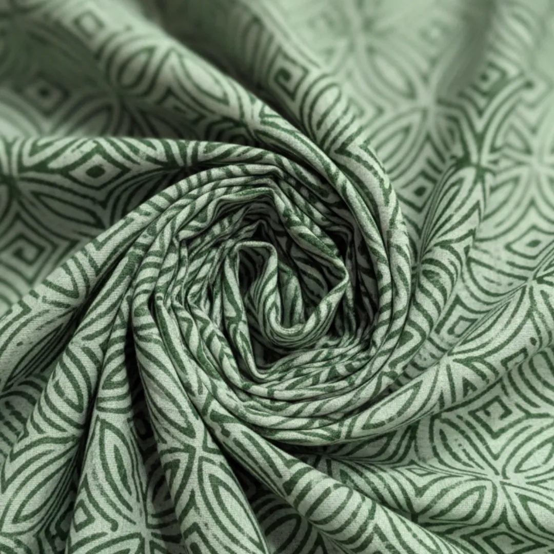Single-Sided Hand Block Printed Mal Cotton Fabric – Soft Grey Floral | Sold Per Meter