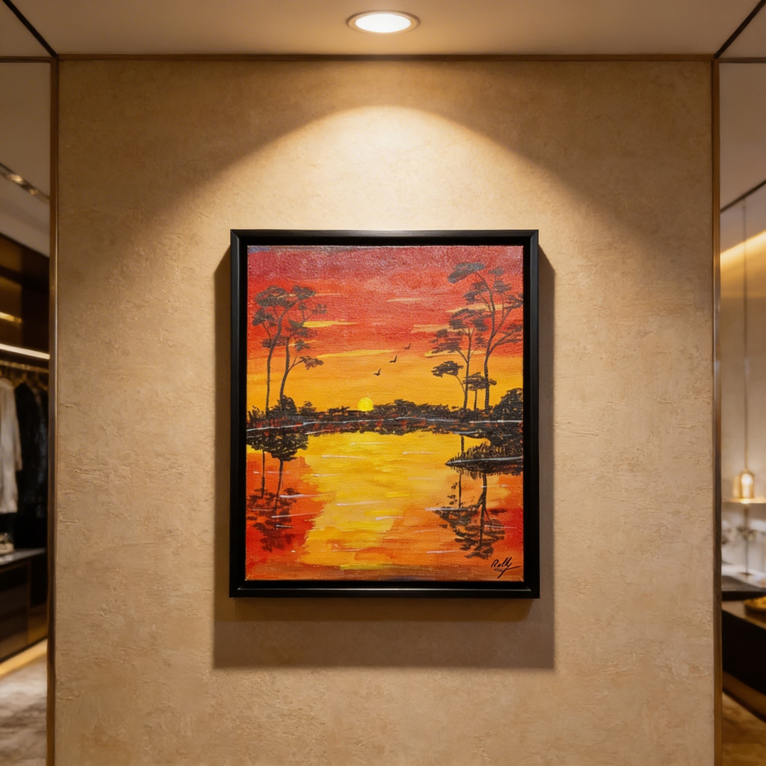 Handmade Sunset Landscape Canvas Painting