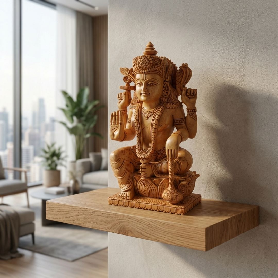 Sandalwood Lord Shiva Idol with Trishul and Damaru