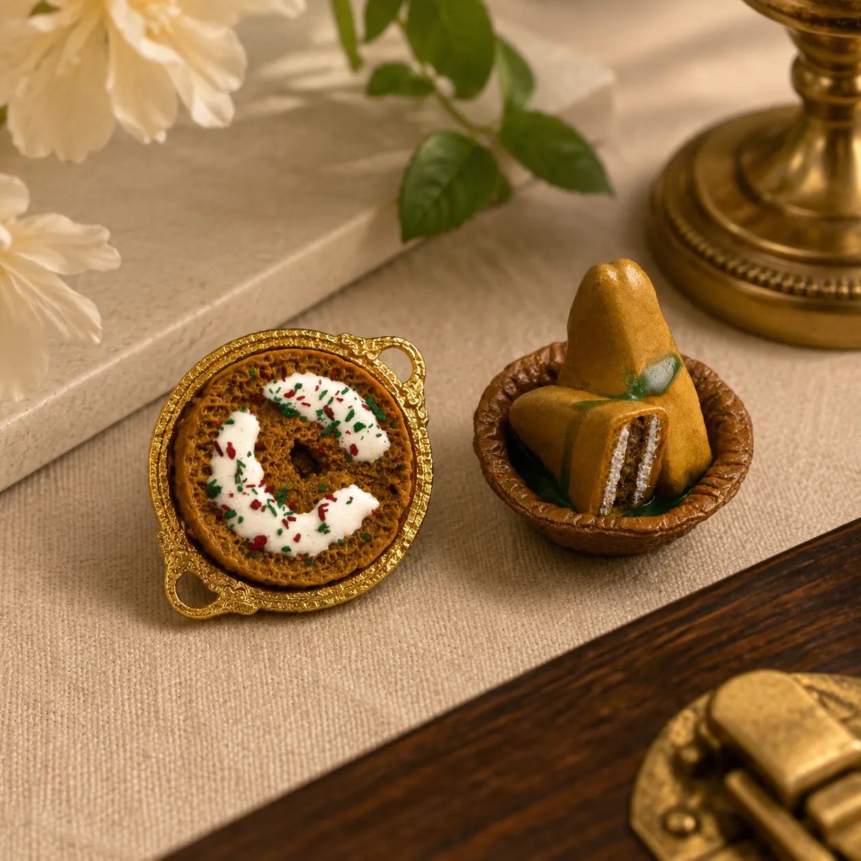 Miniature Bread Pakora & Ghevar Magnet Set