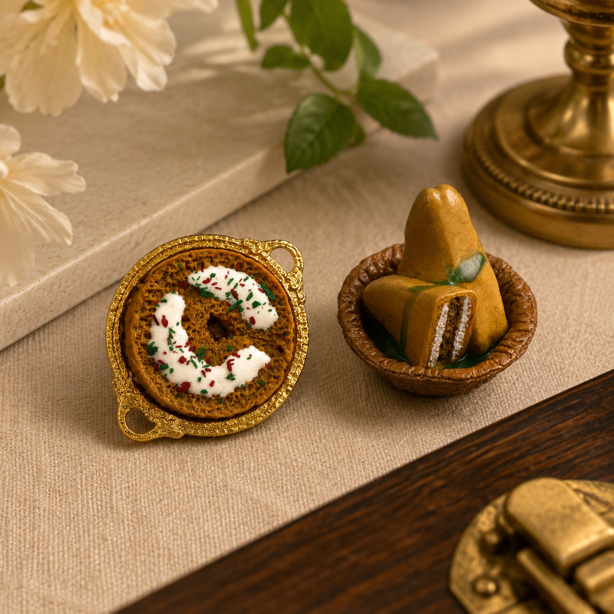 Miniature Bread Pakora & Ghevar Magnet Set